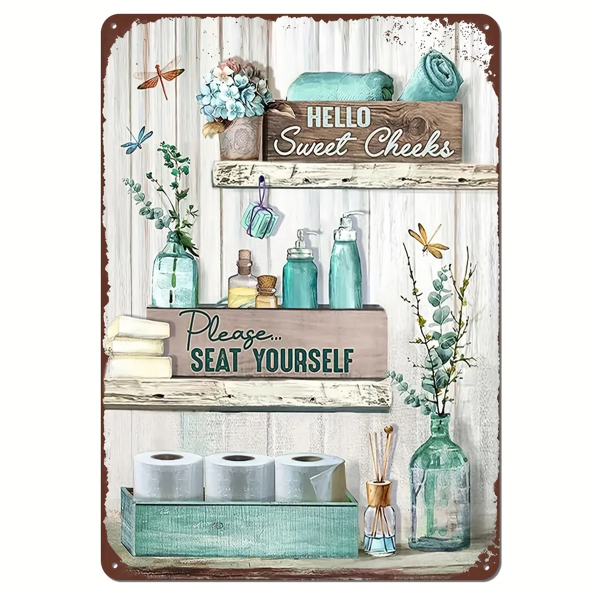 An interesting bathroom sign - Welcome, help yourself 8x12 "hard PVC with rope - Bathroom decoration, bathroom picture, bathroom sign