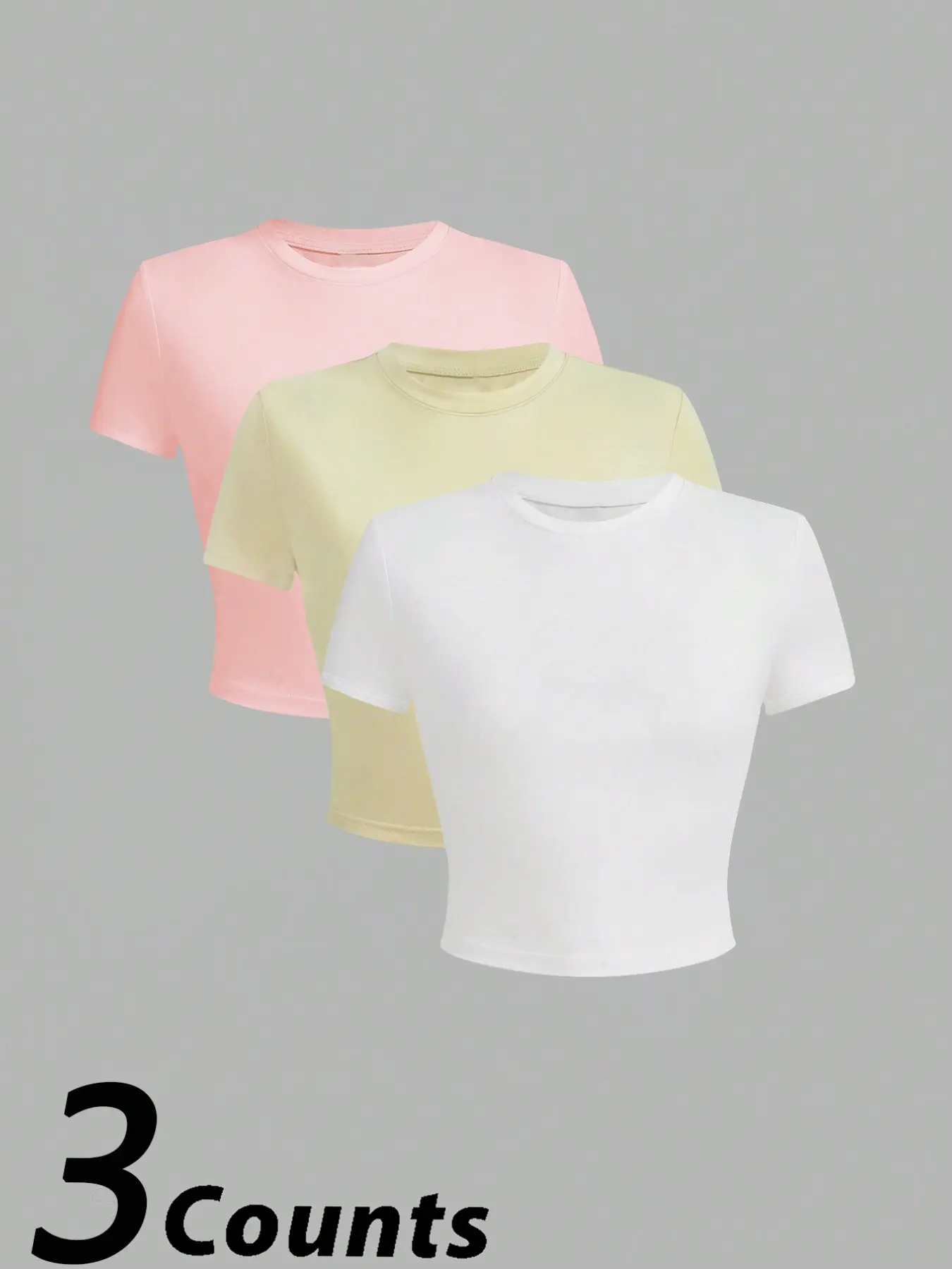 3-Pack Y2K Basic Sexy Slim-Fit Round Neck Short Sleeve Matching T-Shirts, Stretchy Lightweight Bodycon Summer Tops, Casual Outdoor Wear for Women