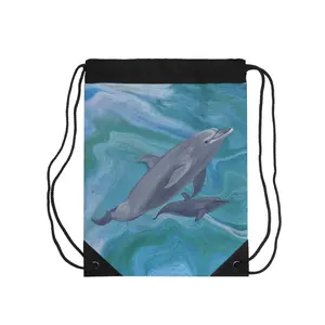 Blue Marbled Dolphin Ocean Drawstring Bag, Sporty Gym Sack for Marine-Themed Sports & Outdoor Use, Sporty Gym Bags