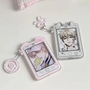 Acrylic Animal Card Holder 3 Inch Sweet Cartoon Photo Card Protector with Pendant Cute Camera Style ID Card Displaying Case