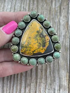 Handcrafted Turquoise & Bumble Bee Cluster Jumbo Ring Size 7