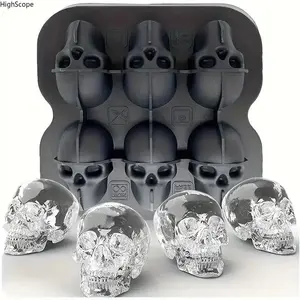 Skull Silicone Ice Cube Tray - BPA-Free Ice Cube Maker & Molds for Whiskey, Creepy Beverage Enhancements, Halloween Parties, Camping Kitchen Use, Ice Molds