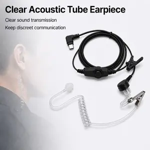 Air-conduction headphones with PTT Mic, USB-C Type-C Earpiece Compatible with M6, M8, M9, X6 Walkie Talkies, Adjustable, Noise Reducing, Black