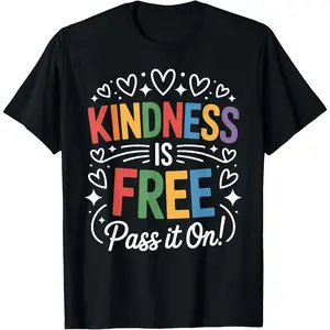 Women's 100% Cotton Short-Sleeve Casual T-Shirt - Stretch Fabric Garment with "Kindness is Free Pass it On" Positive Quote