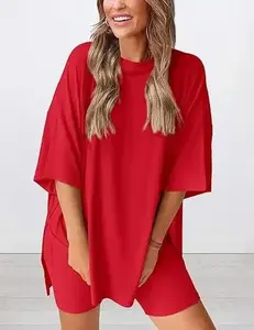 Two-Piece Oversized Casual Tee and Skinny shorts with Pocket