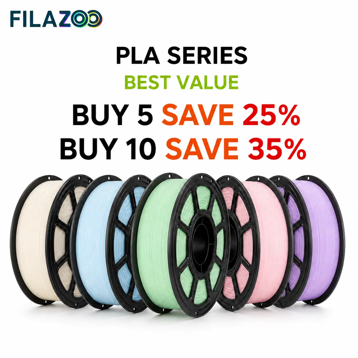 FILAZOO PLA 3D Printer Filament 1.75mm, 1KG Spool, Basic, Macaron Pastel, Silk Metallic and Wood PLA, Smooth Feeding for FDM Printers