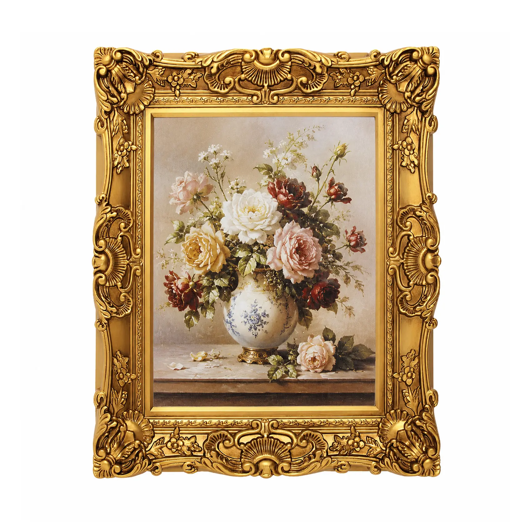 11x14 Vintage Gold Picture Frame with Included Wall Art, Antique Style Decorative Frame with Tempered Glass, Ready to Hang Gallery Wall Decor for Home Office