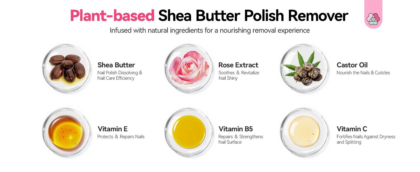 SAVILAND Plant-Based Nail Polish Remover Kit: Non-acetone Formula Shea Butter Rose Cuticle Oil Castor Oil Nourishing Nails Removing All Polish Types
