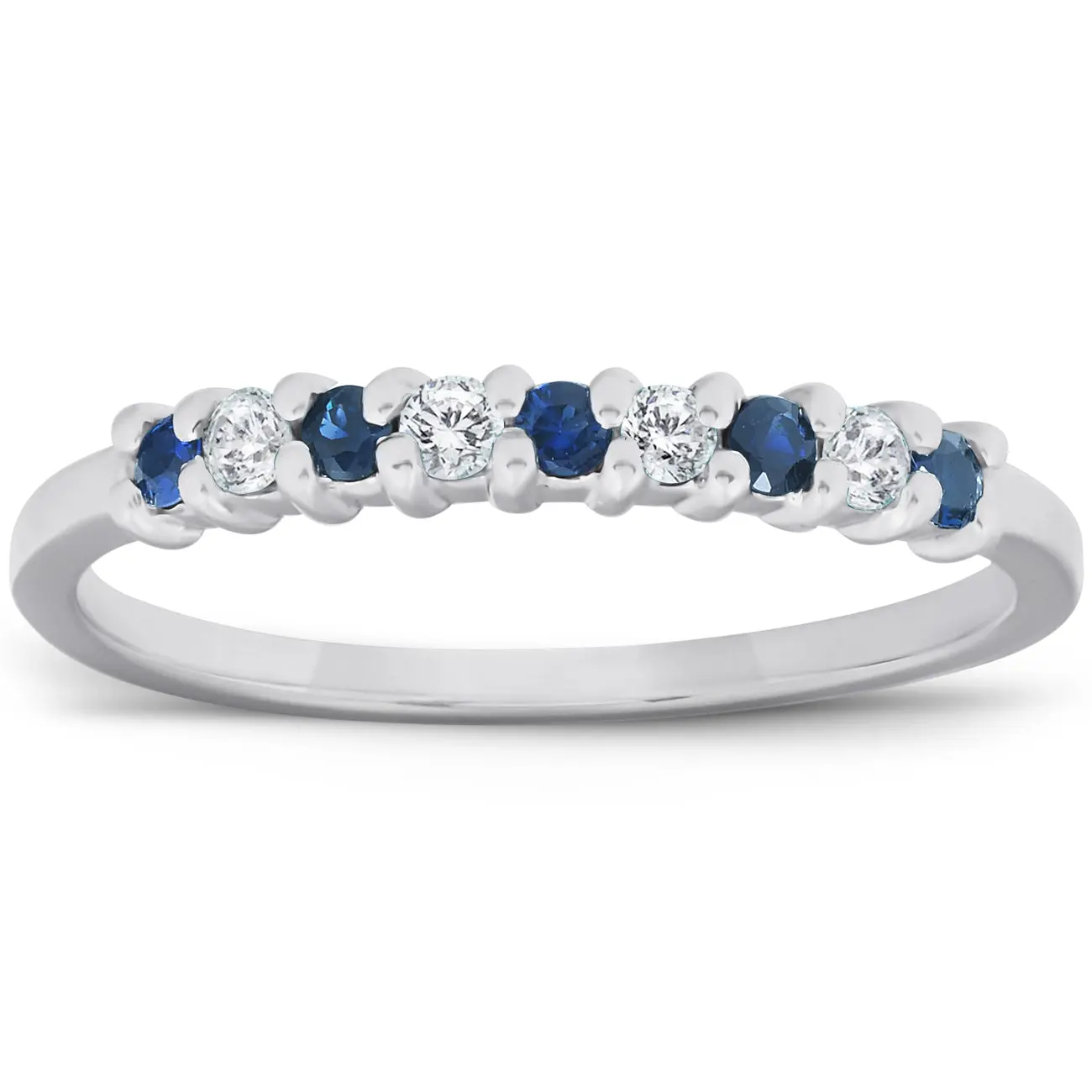 1/4CT Blue Sapphire & Diamond Wedding Ring 10K White Gold