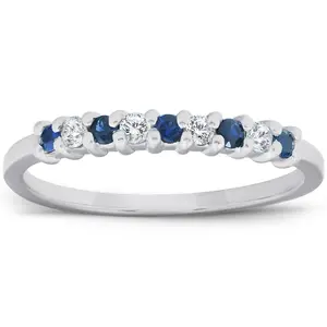 1/4CT Blue Sapphire & Diamond Wedding Ring 10K White Gold