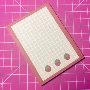 Strawberry Pink Grid Notepad - Kawaii, Cute, Notebook, Memo, Notes, Stationary