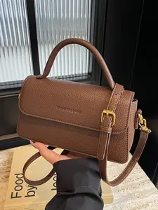 Women's Solid Color Handbag, Fashionable PU Leather Shoulder Bag for Daily Used, Casual Trendy Versatile High-quality Daily Commuting Bag