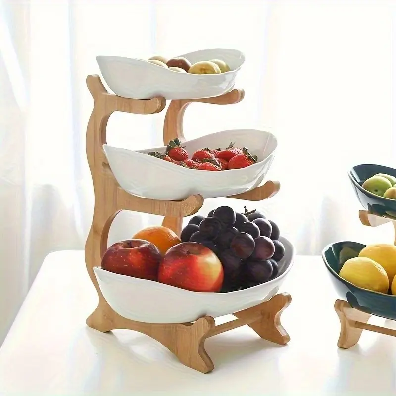 Elegant 2/3-Tier Wooden Fruit Stand – Luxury Double Layer Fruit Bowl & Creative Candy Display, Natural Wood Snack Tray for Living Room & Kitchen, Space-Saving Easy-to-Assemble Dessert Organizer