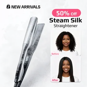 Steam Silk Hair Straightener, Hydro-Infusion Tech, 15ml Detachable Water Tank, 4 Temp (210°F-445°F), 60 Min Auto Shut-Off, 2-in-1 Straight & Curl, Insulated Shell, Deep Moisture, Silky Hair, Less Damage, for damage Hair Types negative ion