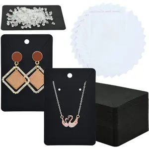 120 Set Earring Holder Cards Necklace Display Cards with 120Pcs Self Sealing Bags 240Pcs Earring Backs for Jewelry Display, 3.5 x 2.3 Inches Black