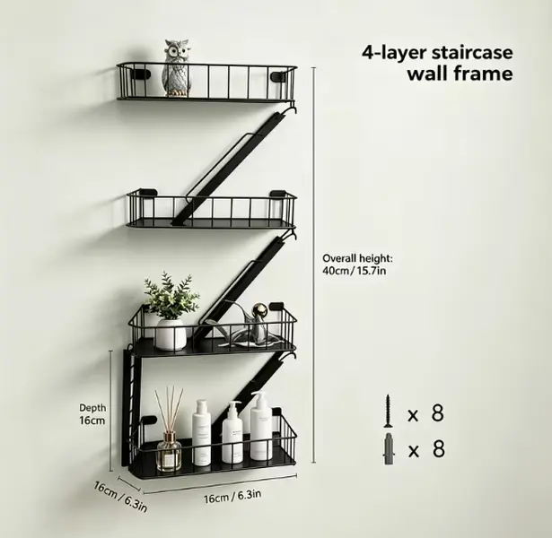 3 Tier Wall Mounted Floating Shelves, Black Metal Wire Wall Storage Organizer with Z-Shaped Bracket, Rustic Industrial Wall Shelf for Bathroom, Kitchen, Bedroom, Living Room, Plant Display