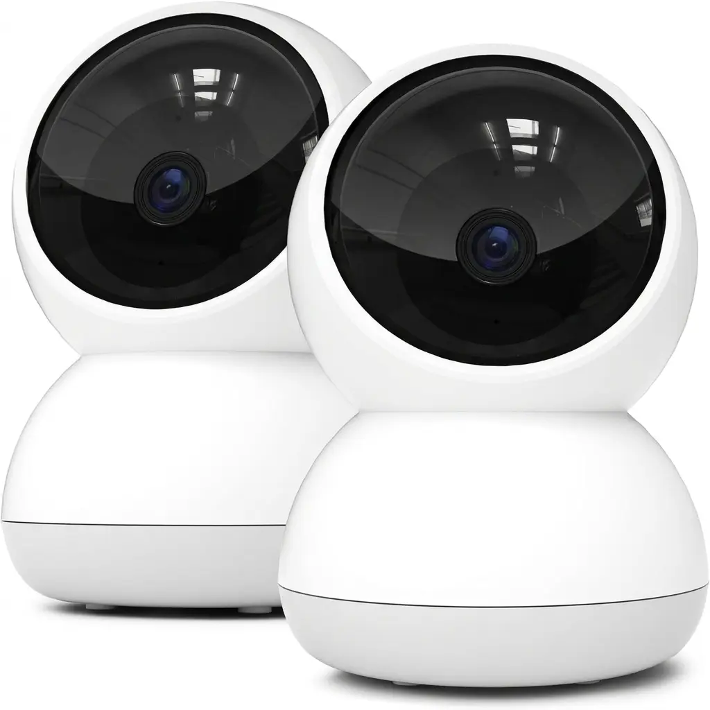 Indoor Security Camera,3K 5G and 2.4G WiFi, 360° Pan/Tilt, Human/Pet/Motion AI, Night Vision, Speaker, Indoor Camera with Phone App, Compatible with Alexa & Google Assistant，2-Pack White Audio Card Device Metal Monitor Monitoring