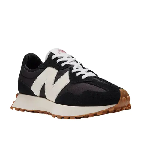 New Balance Women's Authentic 327 Black/White Suede & Nylon Sneakers with Accents & Oversized N Logo for Comfort