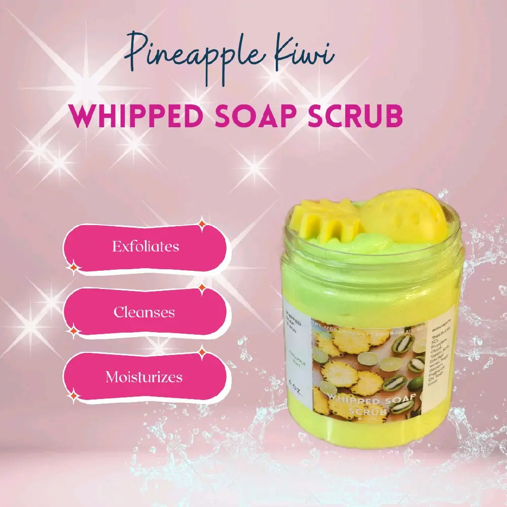 Pineapple Kiwi Fragrance-Blend Whipped Foaming Sugar Scrub - Bright, Smoothing Exfoliating Moisturizer with Shea Butter for Luxurious Body Care, Scented, Phthalate-Free