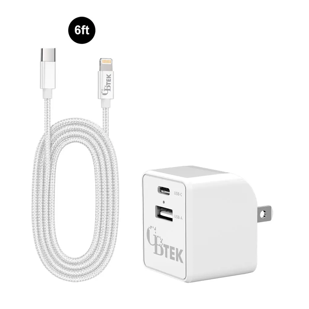 CBTEK MFi Lightning/Type-C 6ft & Dual Port Wall Charger Combo Pack
