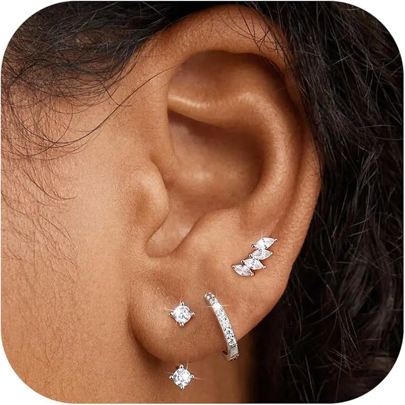 2 Pairs of CZ Studs + 1 Pair of CZ Hoops