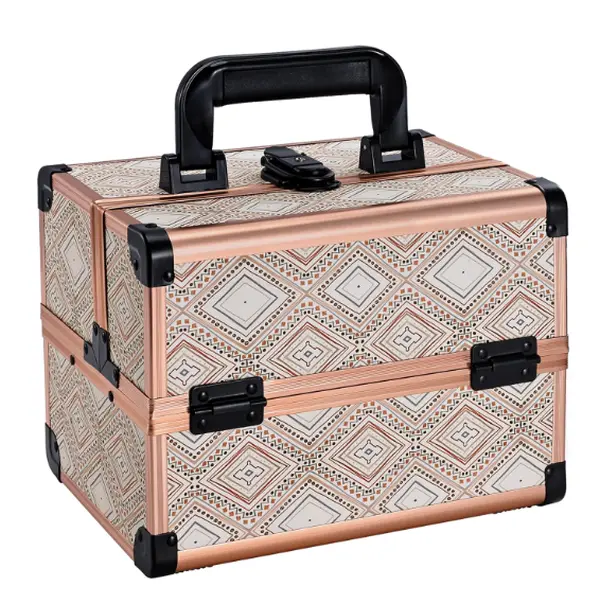 Makeup Train Case Portable Travel Cosmetic Box with Mirror 2 Trays