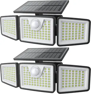 Solar Outdoor Lights 2500LM 210LED Security Lights 3 Heads Dimmable SpotLights with 3 Modes,IP65 Waterproof,Suitable for Yard, Garage, Porch, Pool,Garden,Barn,Patio,Valentine's Day gift