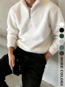 Men's Quarter Zip Fleece Pullover Sweatshirt, Solid Color Plain Long Sleeve, Casual Style, Perfect for Daily Wear and Outdoor Activities