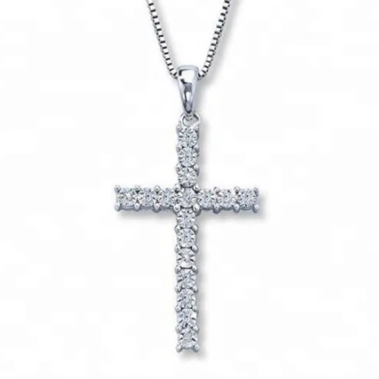 Small Silver Diamond Cross Necklace - Small Size, Simple Design, Elegant Accessory for Everyday Wear