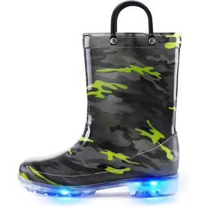 P-SOK023    Kids Rain Boots, Waterproof Light up Boots with Easy-on Handles
