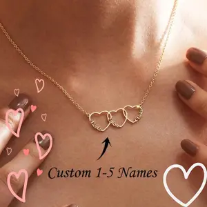 Custom Family Name Necklace for Mom Heart Pendant Personalized Name Jewelry Gold Silver 1-5 Names Engraved