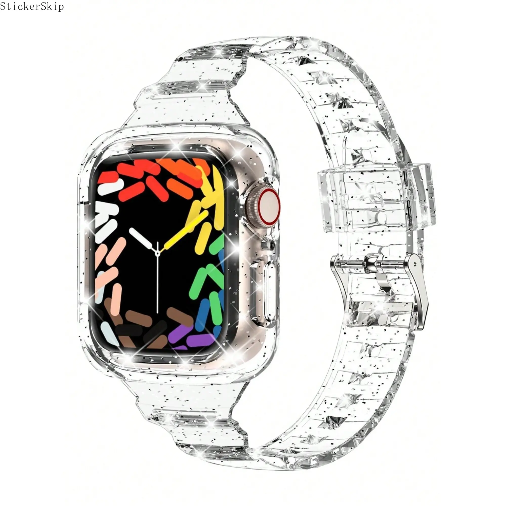 2026 2 In 1 Glitter Clear Slim Case & Band, Bling Crystal Sport Bumper Strap for Women Girls, Compatible with Apple Watch Series 1-11 SE, 38‑46mm Shockproof Protective Wristband, Aesthetic Clear Slim Fashion Accessory for Daily Casual Wear