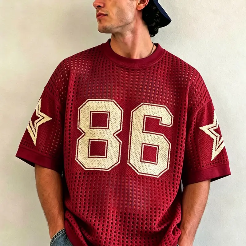 Men's Star Print Hollow Out Knit Top, Regular Fit Casual Fashion Short Sleeve Pullover for Summer, Men's Knitwear for Daily Wear, Casual Knit Tops