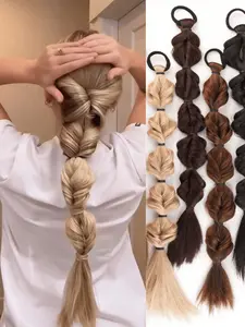 2pcs Ponytail Extension New Concubine Synthetic Bubble Twist Ponytail High Elastic Wig Woman Hair Side Natural Lantern Braid Hairpiece for Women Synthetic Braided Hair