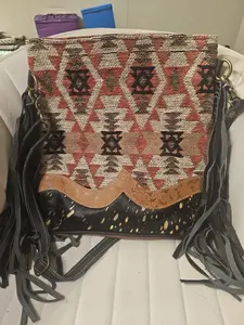 Canvas and cowhide crossbody purse