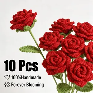 10 crocheted red roses, simulation bouquets that never fade, home decorations for Valentine's Day and Mother's Day, Valentine's Day decorations, high-end table center ornaments/exquisite table flower ornaments, gifts for her on Valentine's Day.