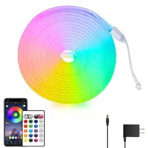 16.4ft LED neon Lights with Remote APP Control IP65 Waterproof Flexible Neon Strip Lights 24V RGB LED Rope Lights for Bedroom Room Outdoors Decor