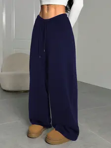 USBOUTIQUECHIC Women's Casual Loose Fit Wide Leg Brown Sweatpants, Suitable For Graduation, Back To School, Women Teachers, Autumn/Winter,Fall,Fall For Women