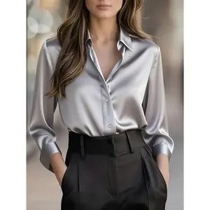 Elegant women's satin shirt, suitable for spring and autumn, office wear, casual women's top, soft and comfortable, solid color designRAIMENTRY