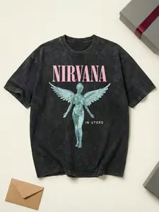 Nirvana In Utero Retro Washed Oversized T-Shirt, 100% Cotton Crew Neck T-Shirt, Grunge Angel Graphic | Loose Fit | 90s Rock and Grunge Fans | TikTok Streetwear#Retro Washed Cotton T-Shirt