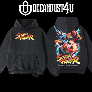 OceanDust4U 'Street Fighter' Hoodie 100% Premium Cotton Oversized Fit Pre-Washed Unisex Classic Top American Made Comfortable & Durable