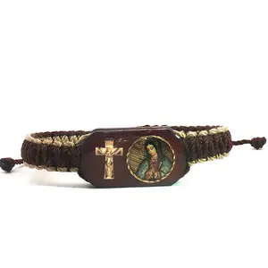 Our Lady of Guadalupe Cross Brown Tan Bracelet