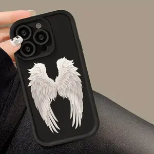 A creative angel wing pattern matte phone case suitable for iPhone 17 Air/16 Plus/15 Pro Max/14 Pro/13/12/11/XS Max/X phone case, perfect choice for Christmas gifts for family, friends, lovers, boyfriends, girlfriends
