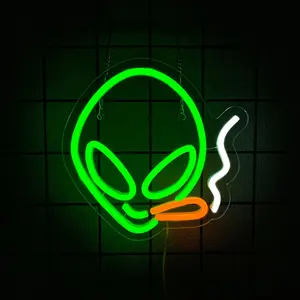 Green Alien  LED Neon Sign | Wall Decor for Bedroom, Game Room & Home Bar | Kids Birthday Gift