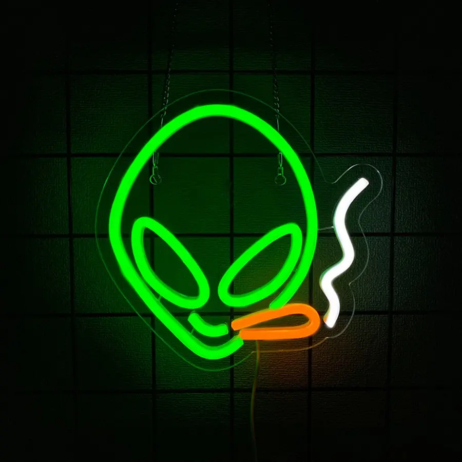 Green Alien  LED Neon Sign | Wall Decor for Bedroom, Game Room & Home Bar | Kids Birthday Gift