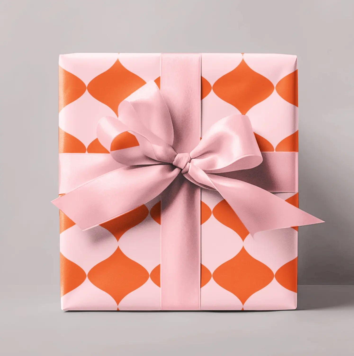 Geometric Wrapping Paper Roll - Strong, Multi-Size (Including 30"x180"), Pink & Orange Design, Matte or Glossy Finish, High-Def Print, Christmas Wrapping Office Stationery Supply