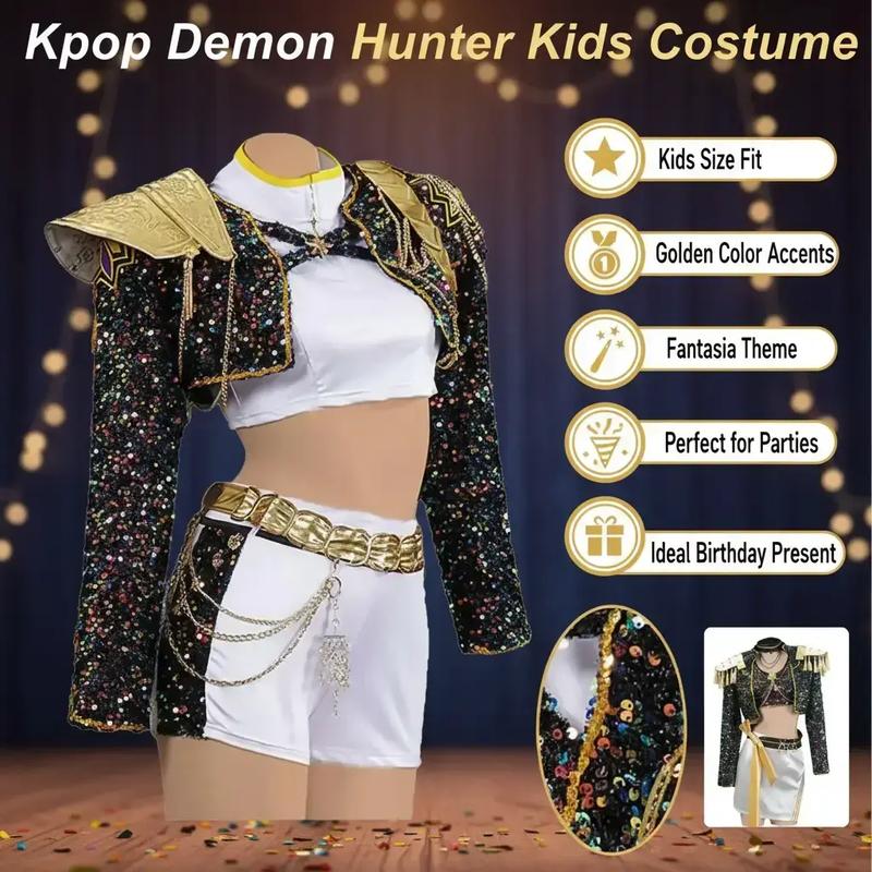 2025 KPop Demon Hunter Cosplay Gold Costume Cartoon Demon HunterCostume Year Fantasy Halloween PartyDance Costume Birthday Gift Girl GroupSong Clothes Dance Moms Fan Dance Costume