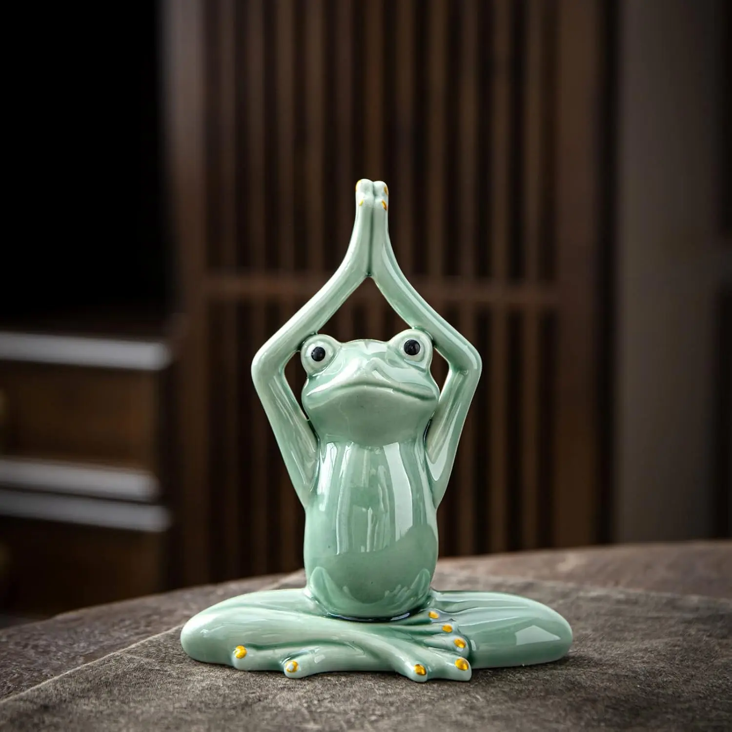 Ceramic Zen Frog Figurine - Namaste Yoga Pose Animal Shape Statue, Ceramic-Molded Home Decor Ornament for Room Shelf, Ideal Gift, Animal Shape Statues, Ceramic-Molded Statues