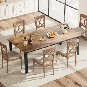 78.7" Dining Table for 6–8 | Chamfered Corners | Industrial Brown & Matte Black Legs