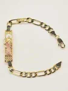 114k Gold Plated Santa Muerte Death God Cuban Chain Bracelet, Unisex Fashion Jewelry, Holiday Gift, Religious Accessory, Cuban Link Bracelet